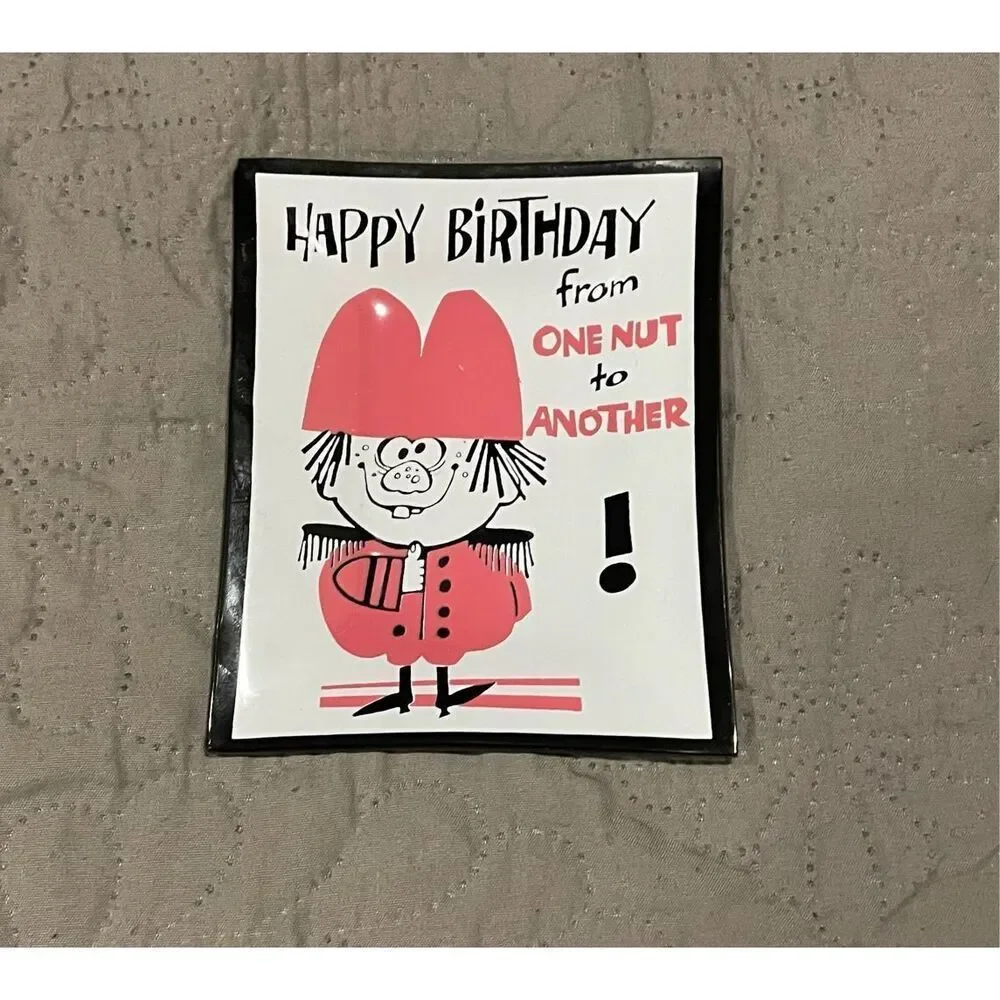 Vintage Happy Birthday Nut Glass Tray Dish Jewelry Coins
